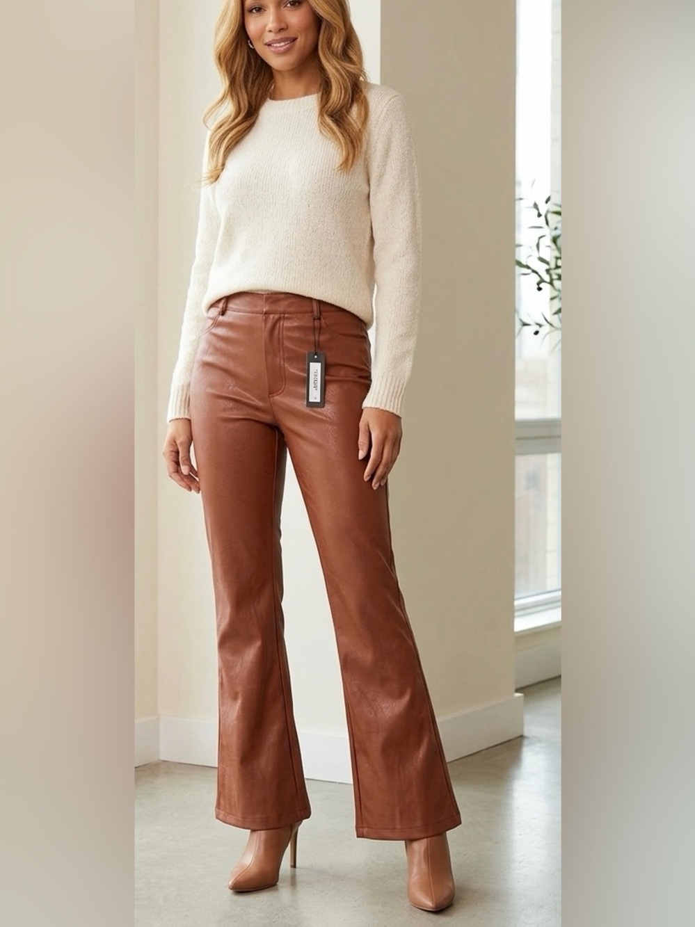 Steve Madden Rust Brown Faux Leather Flare Pants M